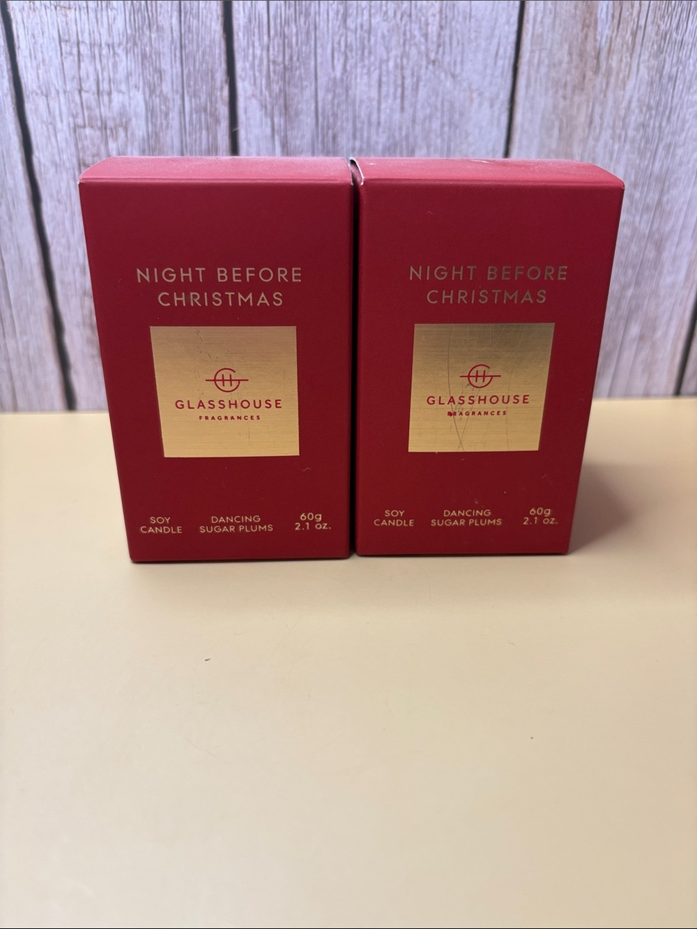 2 glasshouse fragrances night before Christmas dancing sugar plums candles